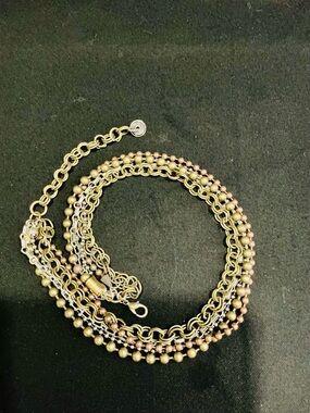 Multi-Strand TRI METAL Beaded Chain Link Necklace FESTIVAL STEAMPUNK INDIE BOHO